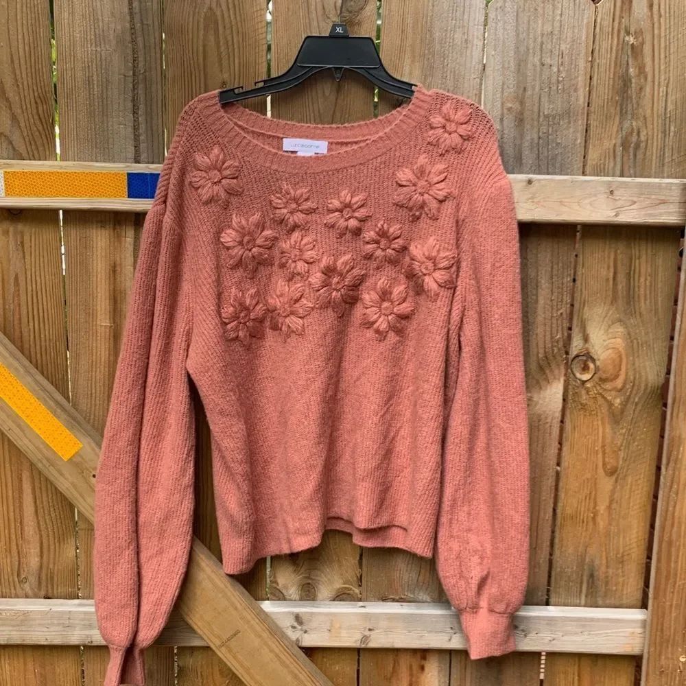 Liz Claiborne Floral Knit Sweater - Coral